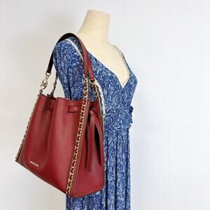 Michael Kors 35H3G4ML3I Mina Large Leather Shoulder Handbag Bag IN DARK CHERRY